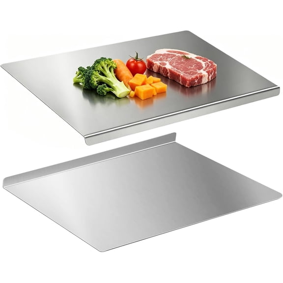304 Stainless Steel Board with Lip, Large L-Shaped Bread Board for Kitchen, Bread Board, Double-Sided Chopping Board for Meat, Fruits, Vegetables, Bread and Baking (16 * 12 Inch)