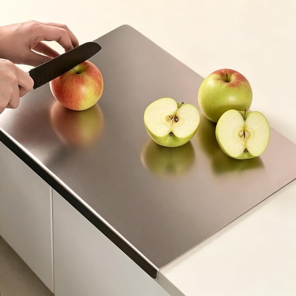 304 Stainless Steel  Board with Lip, Large L-Shaped Bread Board for Kitchen, Bread  Board, Double-Sided Chopping Board for Meat, Fruits, Vegetables, Bread and Baking (20 * 16 Inch)