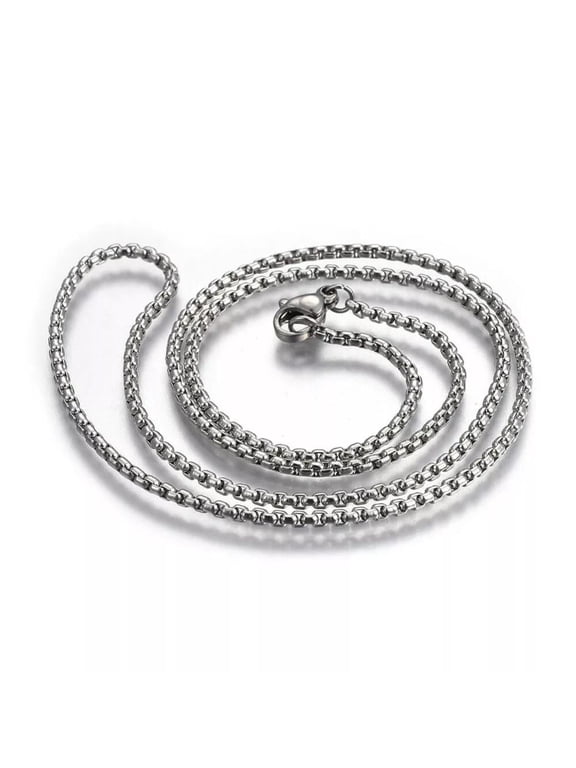 Silver Stainless Steel Box Chain Necklace, 19.6 Inch, 2mm P662