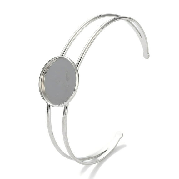 304 Stainless Steel Bracelets Setting Making Flat Round Stainless Steel Color Tray: 20mm Inner Diameter: 2-5/8 inch(6.8cm)