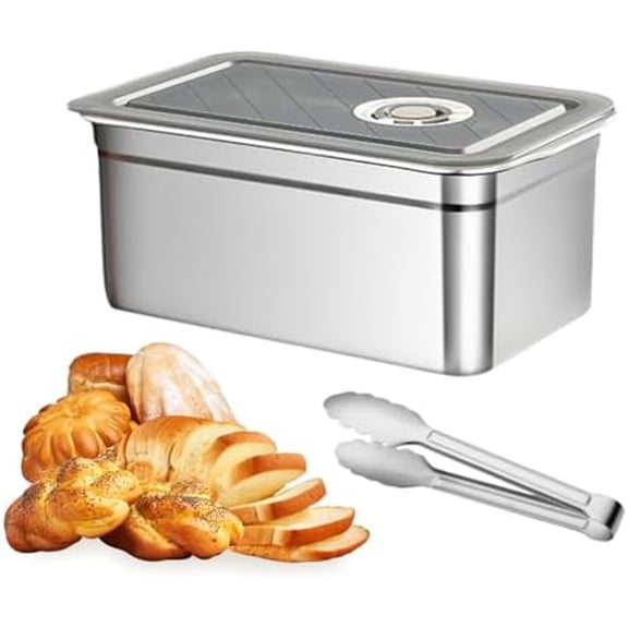 304 Stainless Steel Bread Box for Kitchen Countertop, Pizza Dough Proofing Box, 6L Bread Keeper for Homemade Cakes, Buns, Pastries, Pancakes ,Bread Container with Lids, Tongs, Time Recording