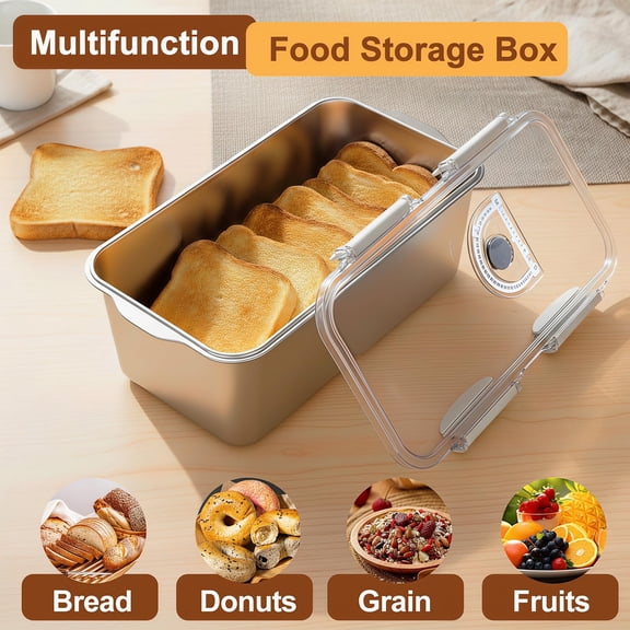 304 Stainless Steel Bread Container, Dishwasher Safe Bread Storage for Homemade Bread, Time Recording Bread Storage Container with Lid and Handle