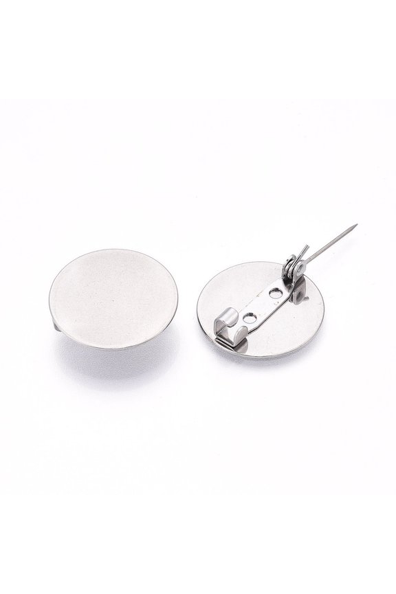 304 Stainless Steel Brooch Cabochon Settings Flat Round Stainless Steel color 20mm