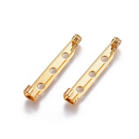 304 Stainless Steel Brooch Findings Real 18K golden Plated 32x4.5mm Pin: 0.68mm