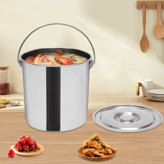 304 Stainless Steel Bucket with Lid - Stainless Steel Handled Pail Bucket High Polished Stainless Steel Wine Ice Bucket Kitchen Bin Food Bucket Water Bucket with Handle