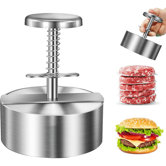 304 Stainless Steel Burger Press - Adjustable 4.5" Hamburger Patty Maker, Heavy Duty Stainless Steel Burger Press for Ground Beef, Burgers (Dishwasher Safe & Rustproof)