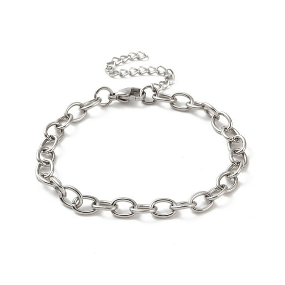 304 Stainless Steel Cable Chain Bracelet for Men Women Stainless Steel color 7-1/8 inch(18cm) Link: 8x6x1.2mm
