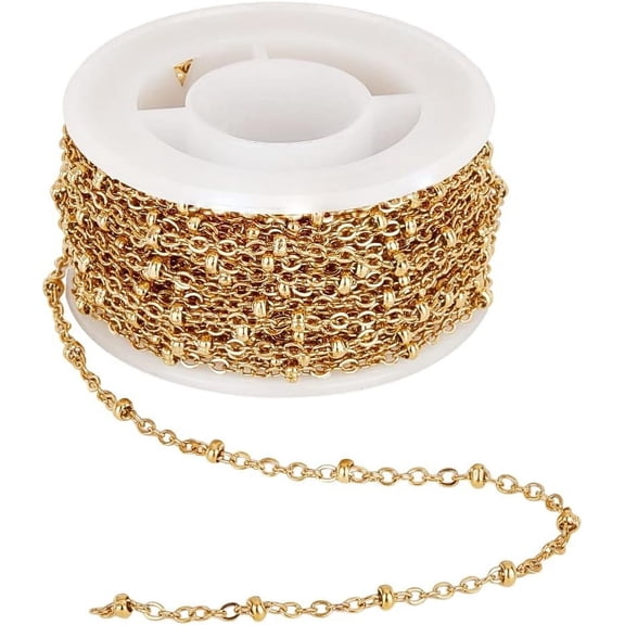 304 Stainless Steel Cable Chains Satellite Chains Soldered Connector Chains with Spool Golden Tone Stringing Materials for DIY Jewelry Making about 32.8feet/roll