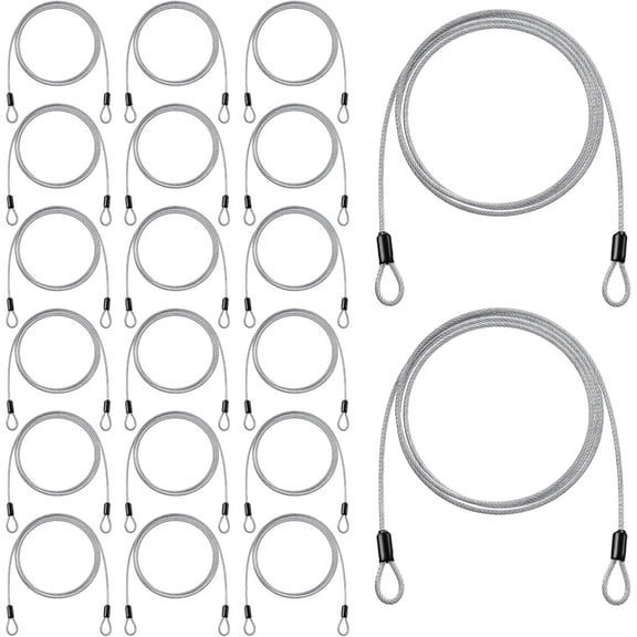 304 Stainless Steel Cable Lock with Double Loops - 4.9ft by 3mm - Security Cable for Luggage, Bike, Outdoor Use - 20-Pack