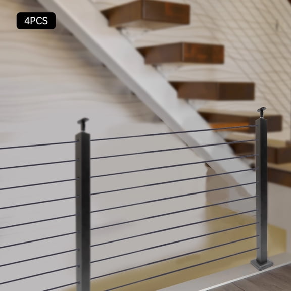 304 Stainless Steel Cable Railing Post, 36x2x2in Black T-Shape Design, 220lbs Load Capacity, for Deck, Stair, and Balcony Safety Railings