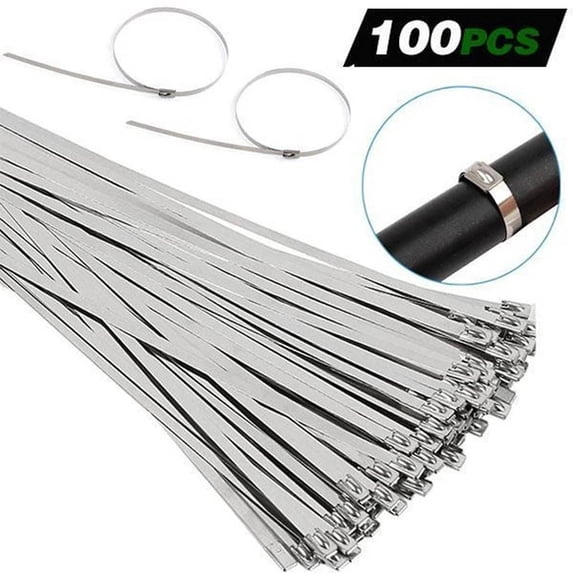 304 Stainless Steel Cable Ties for Exhaust Cables, Metallic Coating and Safety Lock, Pack Of 100