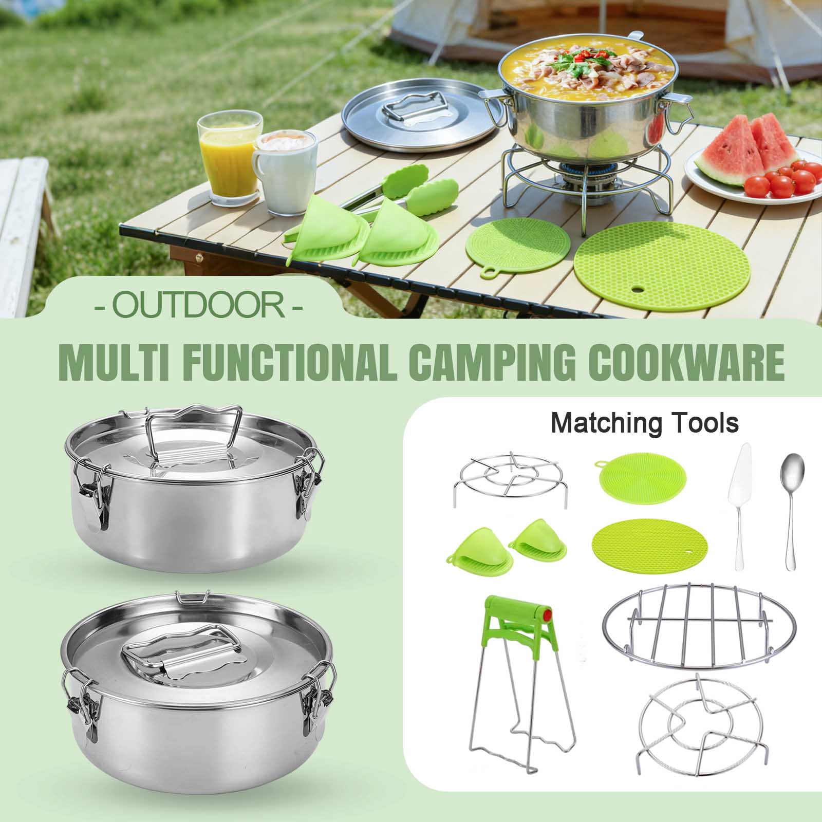 Accessoire Camping, HOMGEN Multi-PCS Kit de Casseroles Camping Légère pour 2 à 3