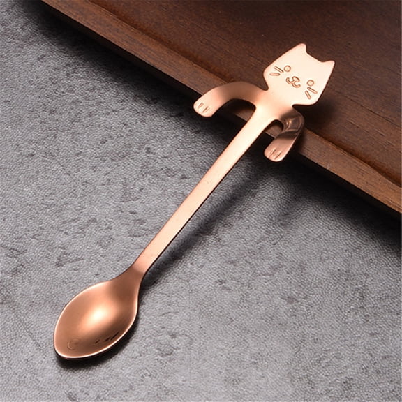 304 Stainless Steel Cat Spoon - Creative Cartoon Hanging Edge Coffee Stirring Spoon - Small,Rose Gold