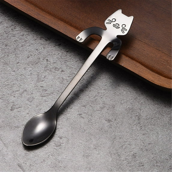 304 Stainless Steel Cat Spoon Creative Cartoon Hanging Edge Spoon Cute Coffee Spoon Gold Plated Stirring Spoon/ 304 Stainless Steel Cat Spoon 304 Small. Cool Black