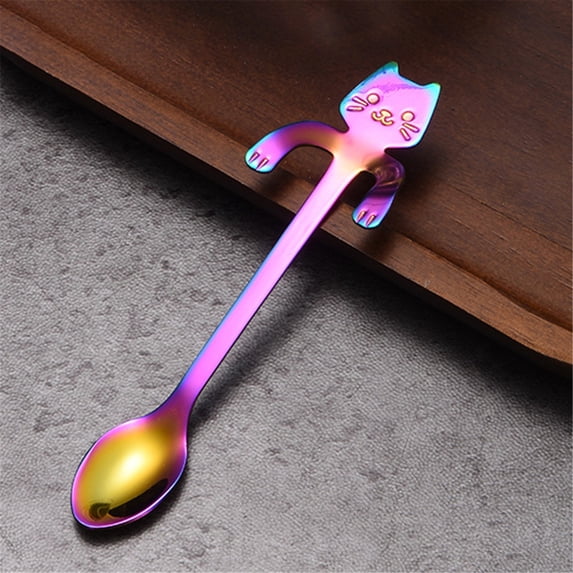 304 Stainless Steel Cat Spoon Creative Cartoon Hanging Edge Spoon Cute Coffee Spoon Gold Plated Stirring Spoon,plastic dining spoon