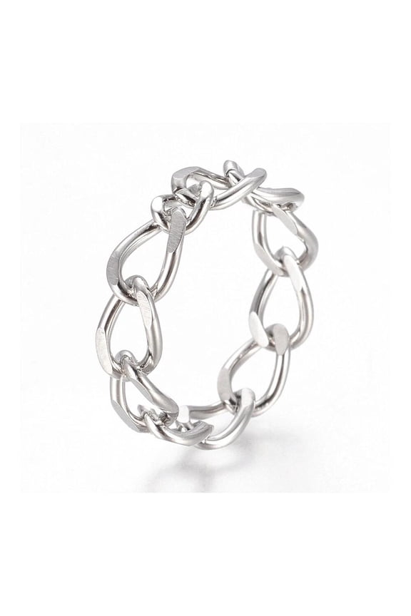 304 Stainless Steel Chain Finger Rings Wide Rings Silver Color Size 7 17Mm A42