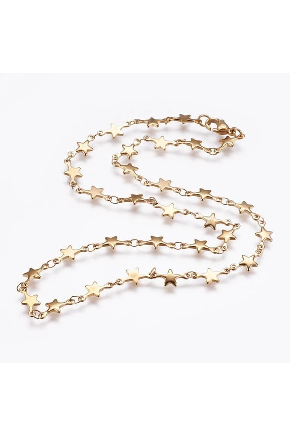 304 Stainless Steel Chain Necklaces Lobster Clasp Star Gold 17.7"(45Cm) P673