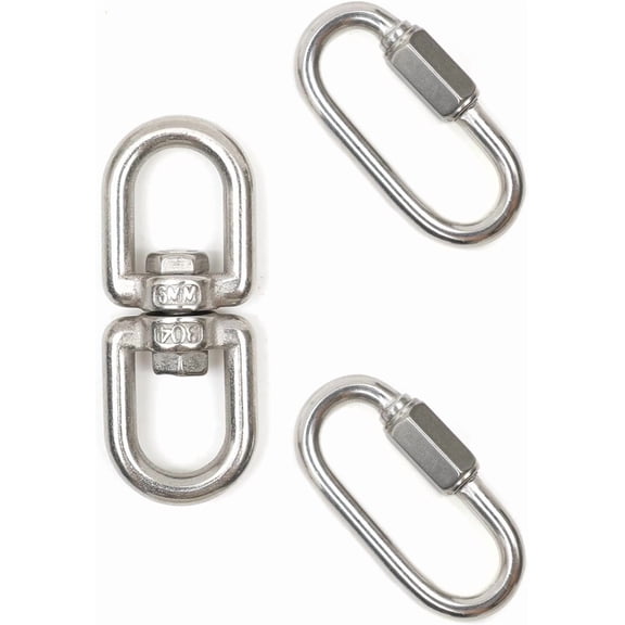304 Stainless Steel Chain Quick Link Oval Locking Carabiner, Key chain Connector, with 304 Stainless Steel Double Ended Swivel Eye Hook Eye to Eye