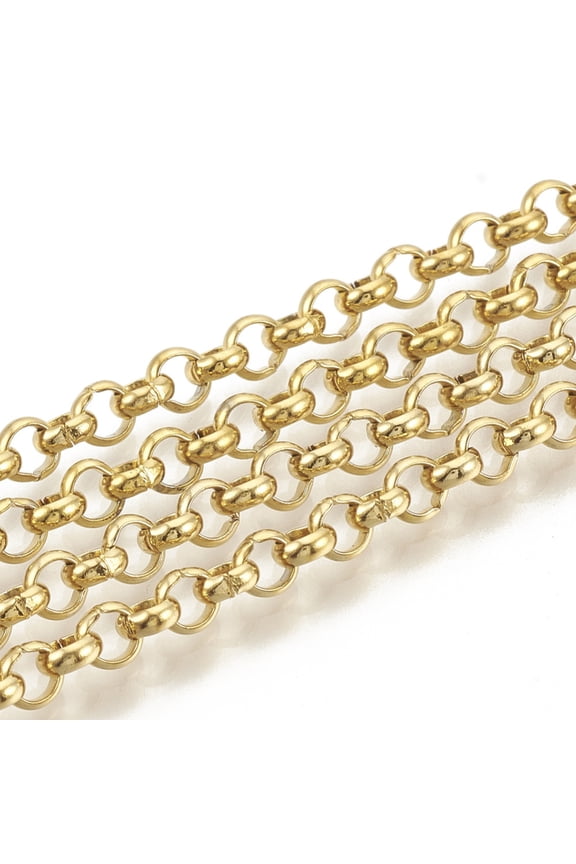 304 Stainless Steel Chains Belcher Chain with Spool Unwelded Golden 4x1.5mm 32.8 Feet(10m)/roll