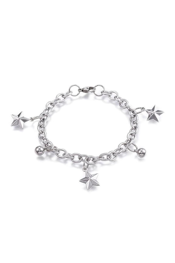 304 Stainless Steel Charm Bracelet Star Silver 7.5" Inch 6mm Z80