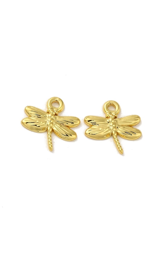 304 Stainless Steel Charms Dragonfly Charm Real 18K golden Plated 11x11x1.3mm Hole: 1.2mm