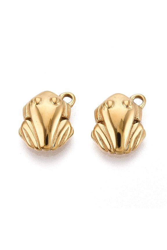 304 Stainless Steel Charms Frog Charm Real 14K golden Plated 13x10.5x4mm Hole: 1.5mm DIY