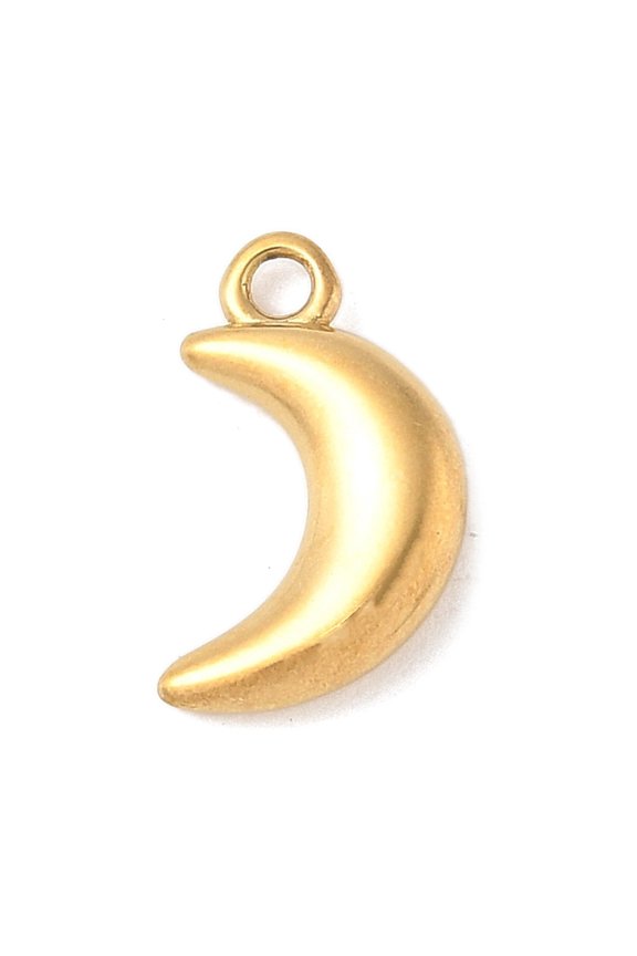 304 Stainless Steel Charms Ion Plating(IP) Moon Charms Real 14K golden Plated 10.5x6x2mm Hole: 1.2mm