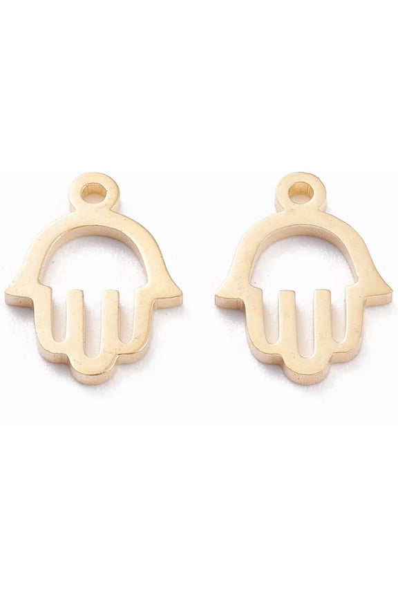 304 Stainless Steel Charms Laser Cut Hamsa Hand/Hand of Miriam Real 18K Gold Plated 12x9x1mm Hole: 1.2mm creative
