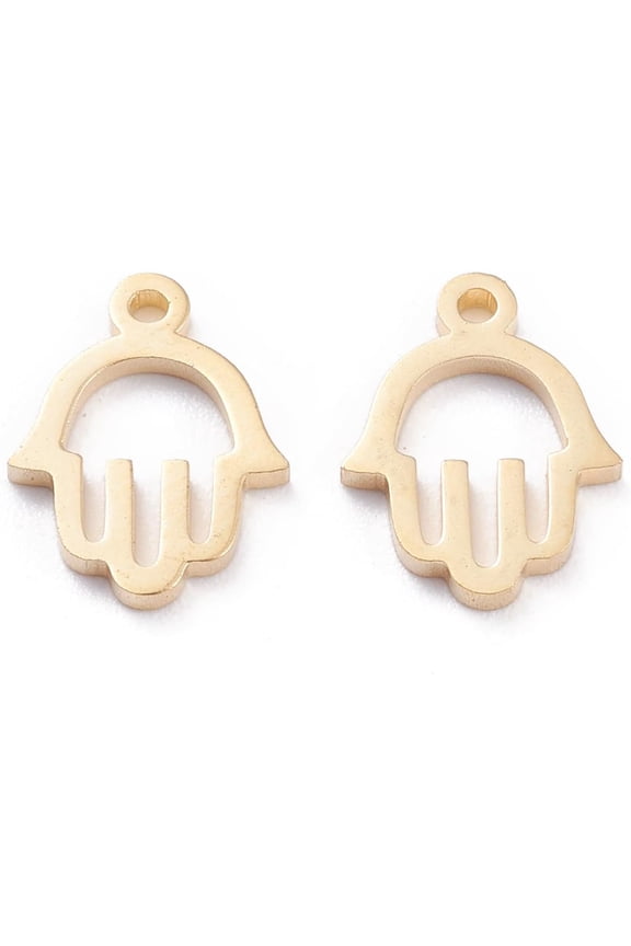 304 Stainless Steel Charms Laser Cut Hamsa Hand/Hand of Miriam Real 18K golden Plated 12x9x1mm Hole: 1.2mm