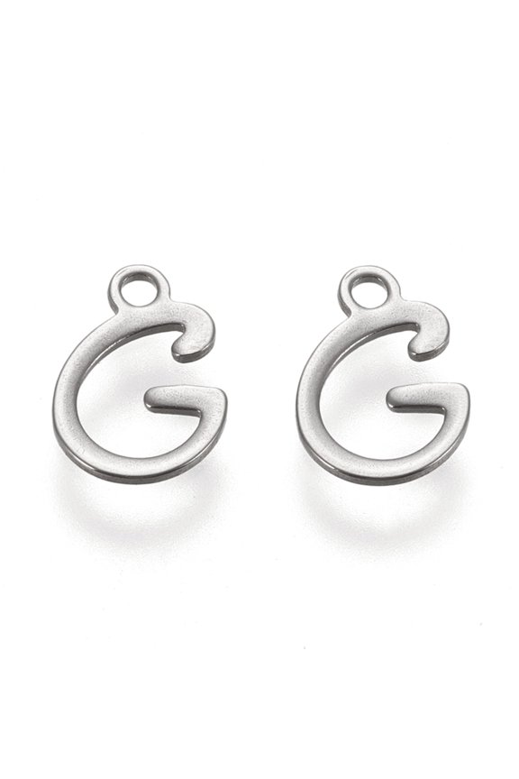 304 Stainless Steel Charms Laser Cut Letter Stainless Steel Color Letter.G Letter G: 11x7.5x0.7mm Hole: 1.5mm