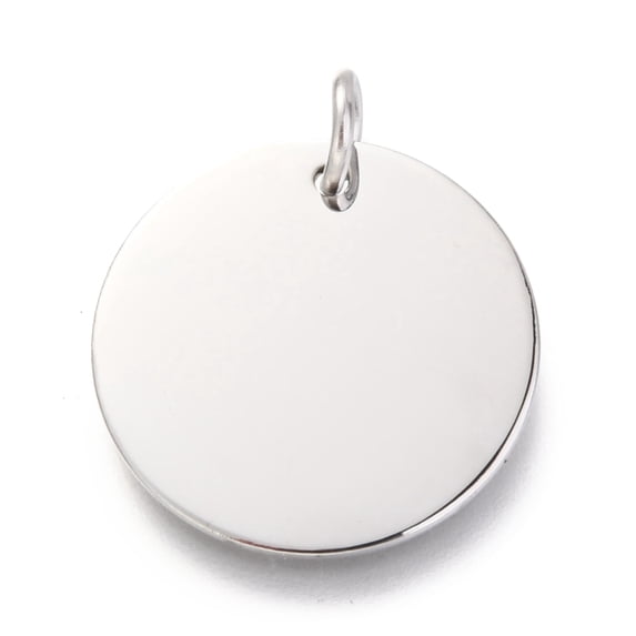 304 Stainless Steel Charms Manual Polishing with Jump Rings Blank Stamping Tag Flat Round Stainless Steel color 20x1mm Hole: 1.7mm