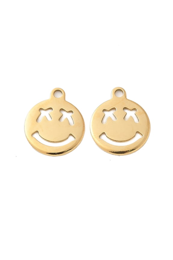 304 Stainless Steel Charms Smiling Face Charms Real 14K golden Plated 12x10x1mm Hole: 1.2mm