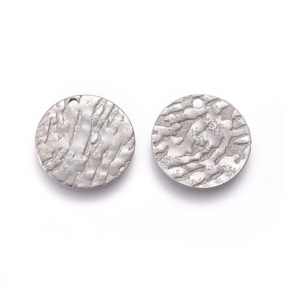 304 Stainless Steel Charms Textured Flat Round with Bumpy Stainless Steel color 15x1mm Hole: 1.2mm
