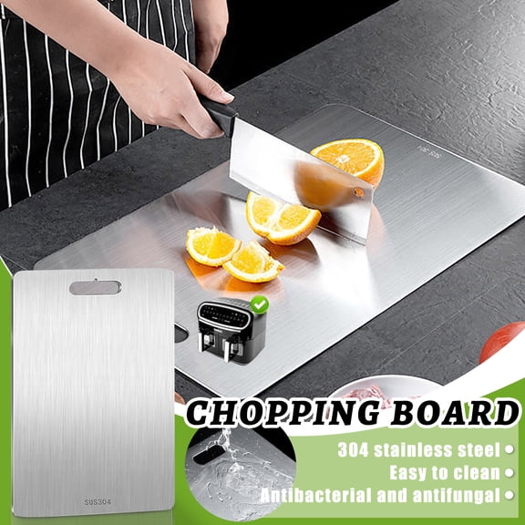 304 Stainless Steel Chopping Board Double-Sided Cutting Board Thickened Household Rolling Chopping Board Antibacterial Antimold Design, Food-Safe Titanium-Inspired Surface
