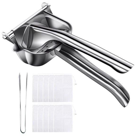 304 Stainless Steel Citrus Juicer, Heavy Duty Manual Juicer with Food Clip and 10 Juicing Bags, Large Lemon Squeezer Hand Press for Fruit, 4.7 x 3.3 x 2.6 in / 12 x 8.5 x 6.5 cm
