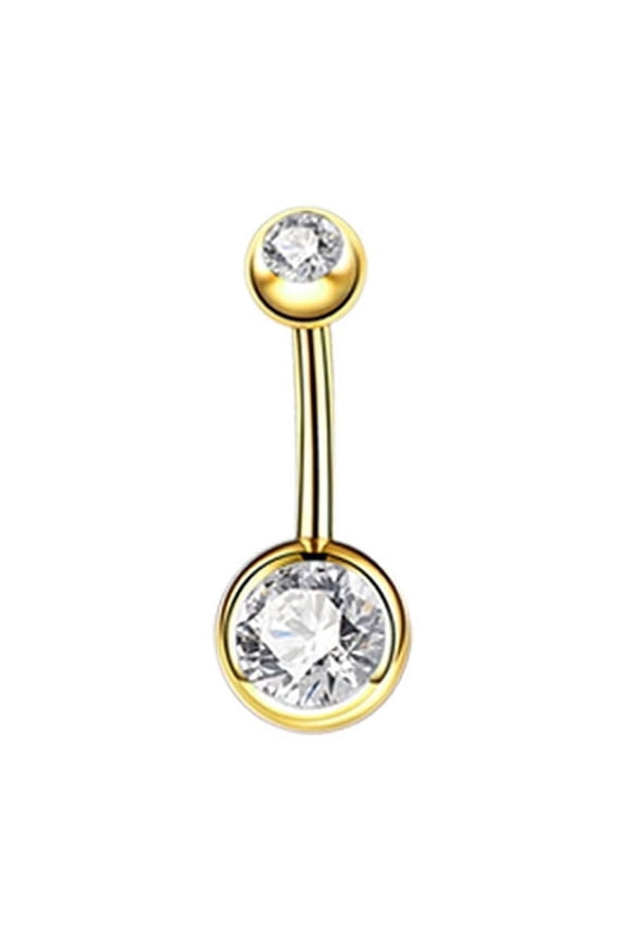 304 Stainless Steel Clear Cubic Zirconia 15 Gauge Round Belly Button Rings Piercing Navel Rings Curved Barbell Body Jewelry for Women Golden 10mm Pin: 1.6mm