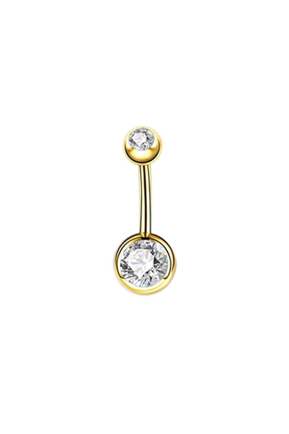 304 Stainless Steel Clear Cubic Zirconia 15 Gauge Round Belly Button Rings Piercing Rings Curved Barbell Body Jewelry for Women Golden 10mm