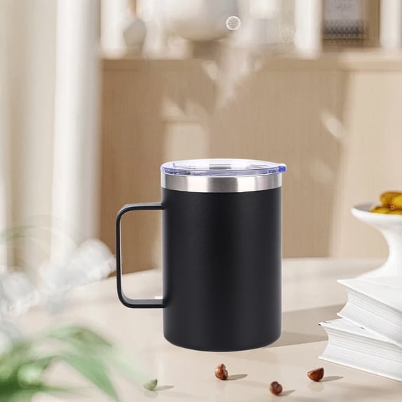 304 Stainless Steel Coffee Mug With Lid - Double Wall Thermal Insulated Mug, Heat & Cold Retention, Portable Outdoor Travel Cup with Comfortable Handle