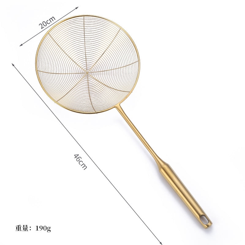 304 Stainless Steel Colander Golden Strainer Long Handle Skimmer Oil ...