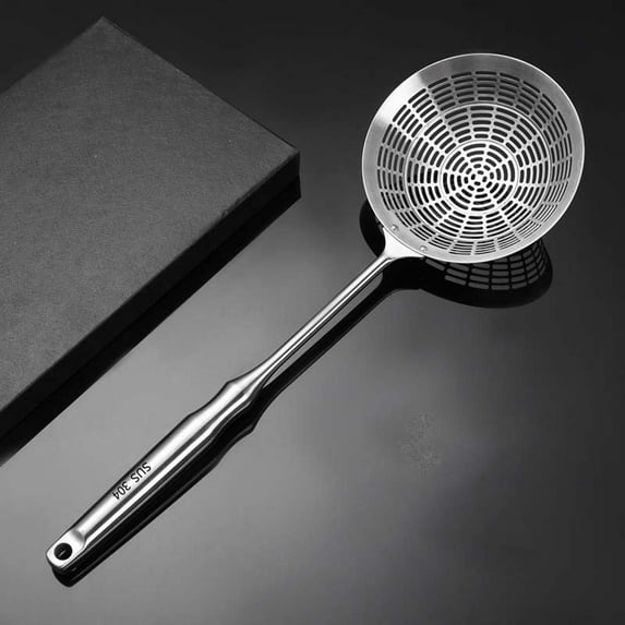 304 Stainless Steel Colander with Long Handle | Large Mesh Strainer for Kitchen Cooking | Soup Skimmer & Noodle Scoop | Durable Oil Filter & Dumpling Ladle (1-Pack)
