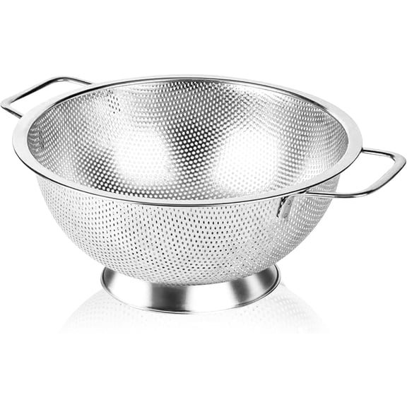 304 Stainless Steel Colander, Micro-Perforated 3-Quart Strainer with Base, Dishwasher Safe. Great for Pasta, Noodles, Vegetables & Fruits