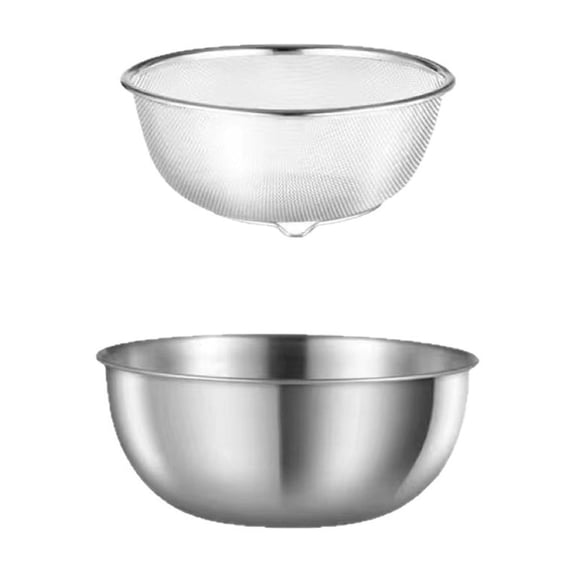 304 Stainless Steel Colander Set with Mixing Bowl, Fine Mesh Strainer, Kitchen Food Drainer for Rice Pasta Fruits Vegetables, Dishwasher Safe, Multipurpose Basket, 7.5"