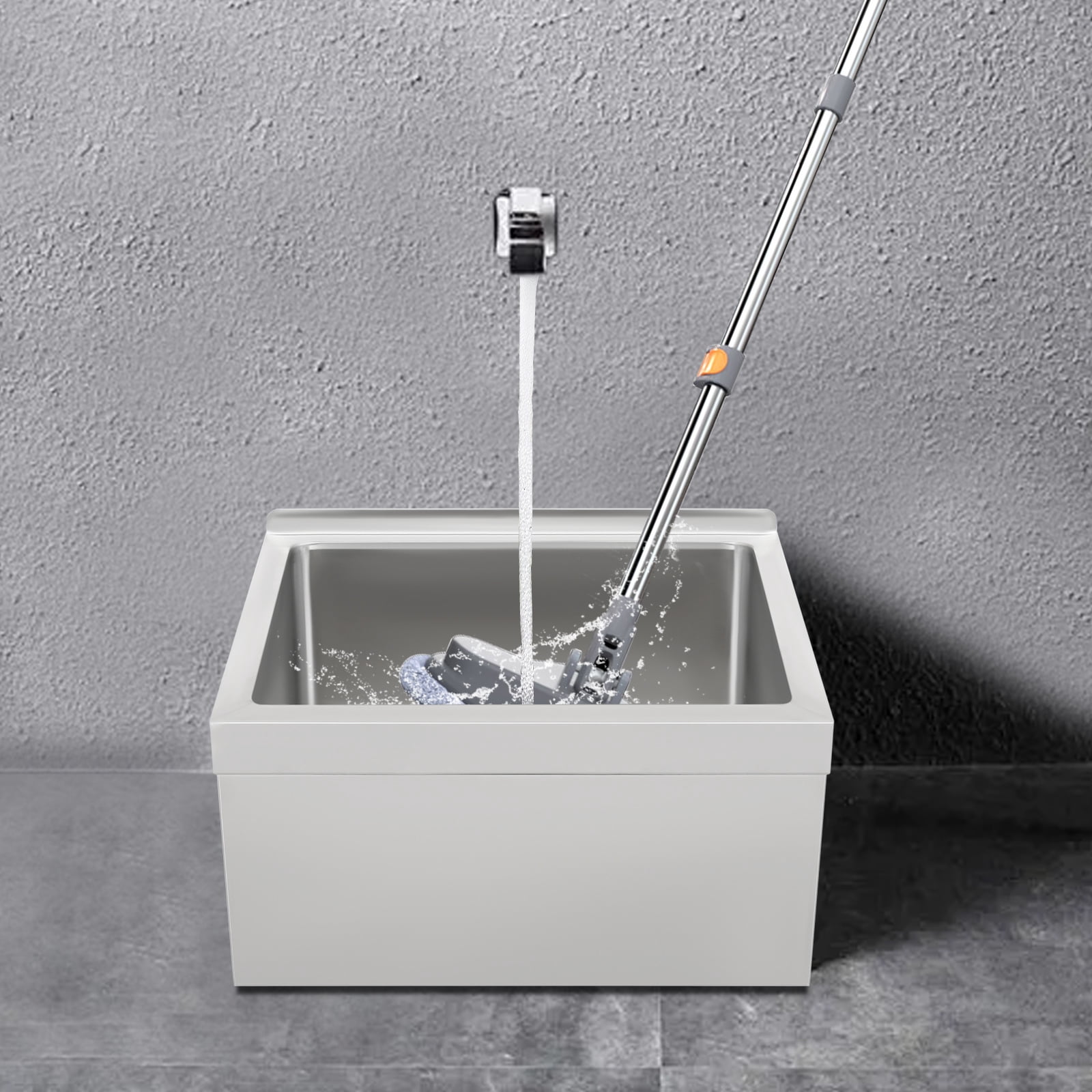 304 Stainless Steel Commercial Mop Sink 22x19x12 Inch 8" Deep Wall Mount Utility Sink for Kitchens, Restaurants