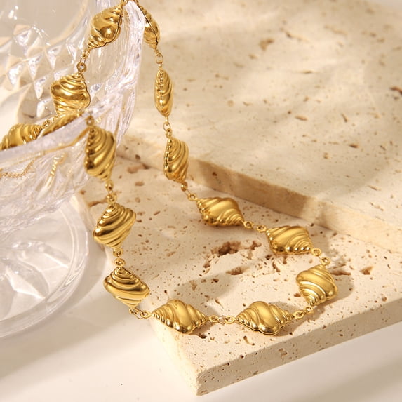 304 Stainless Steel Conch Shell Shape Link Chain Necklaces for Women Real 18K Gold Plated 17.24 inch(43.8cm)