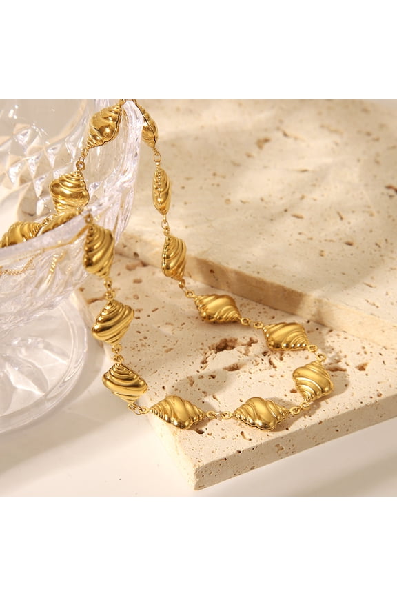 304 Stainless Steel Conch Shell Shape Link Chain Necklaces for Women Real 18K golden Plated 17.24 inch(43.8cm)