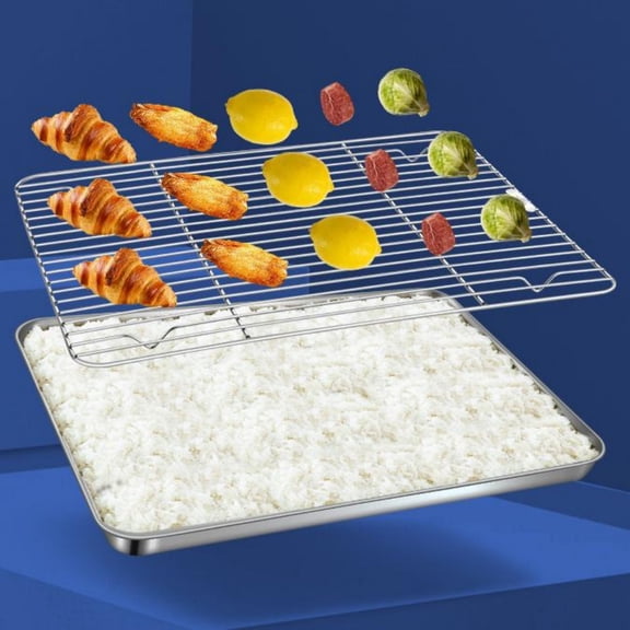 304 Stainless Steel Cooling Rack,Heavy Duty Oven Safe Wire Grid Baking Roasting,Grilling Rack with Raised Feet 12.4x9.6x1.0in