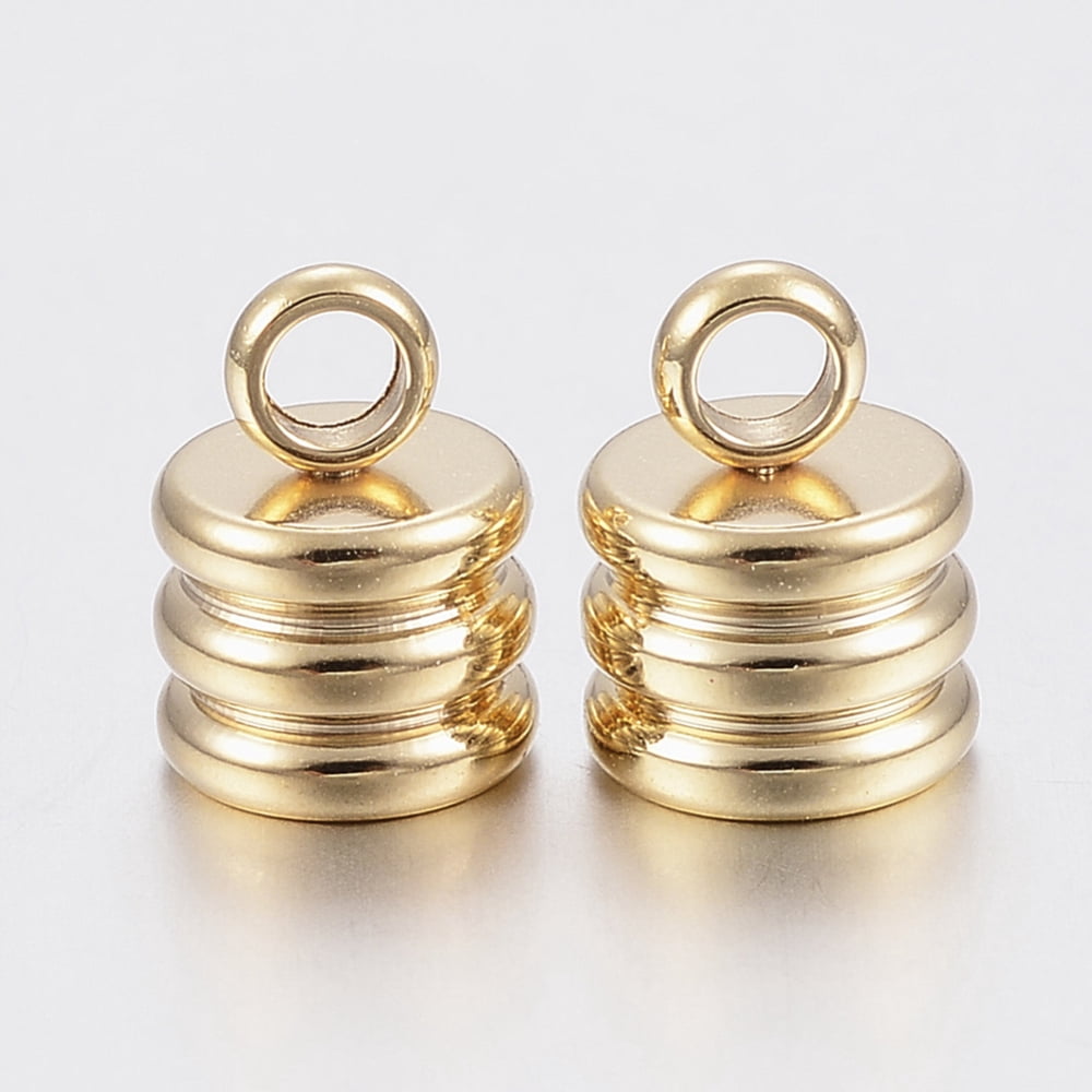 304 Stainless Steel Cord Ends End Caps Column Golden 9x7mm Hole: 2.5mm Inner Diameter: 5mm