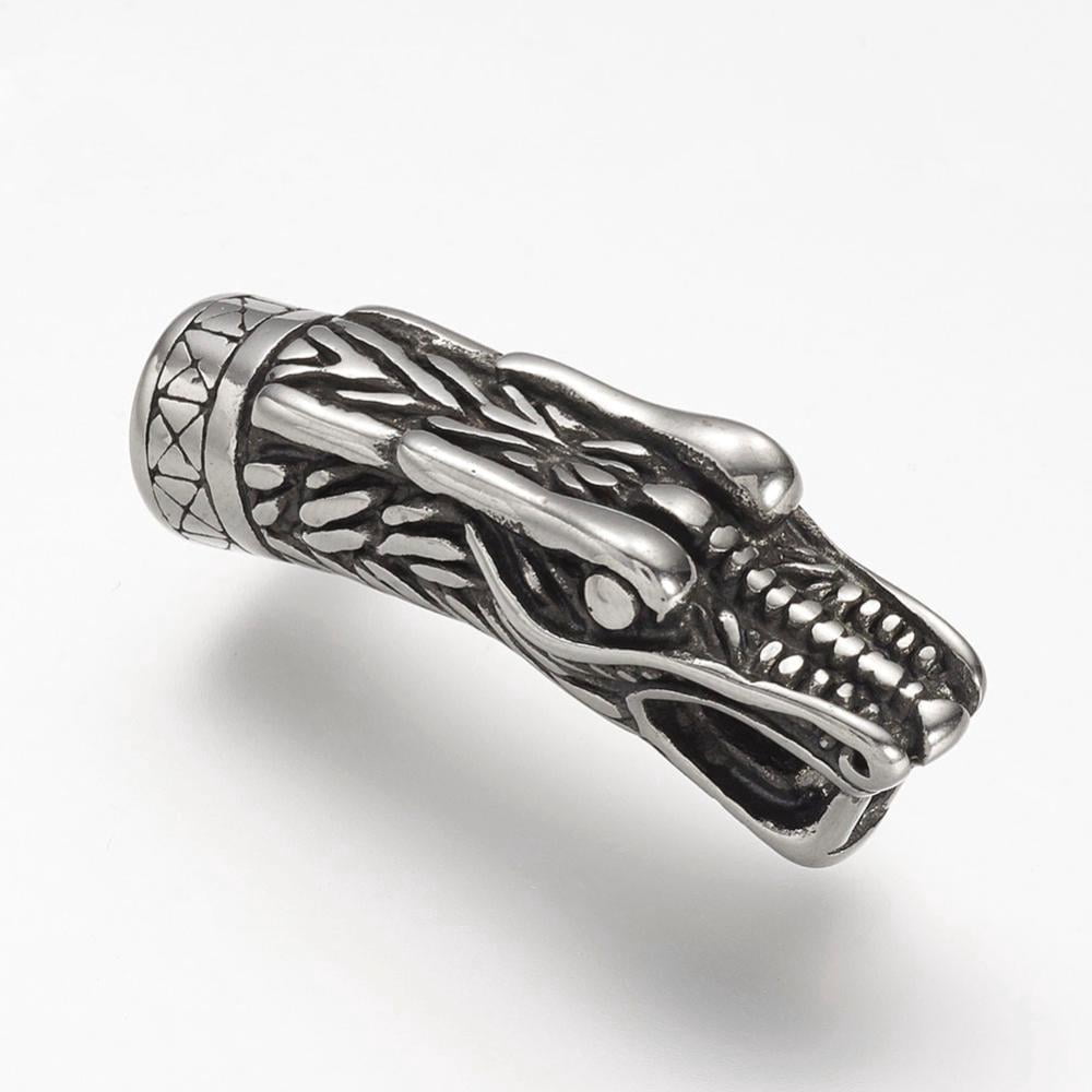 304 Stainless Steel Cord Ends End Caps For Leather Cord Bracelets Making Dragon Silver 38x13x16mm Hole: 8mm