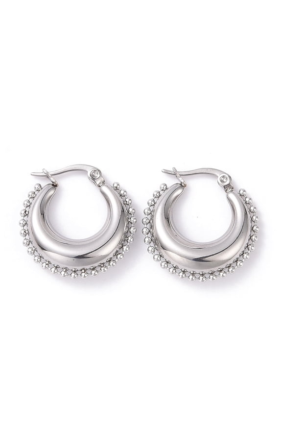 304 Stainless Steel Crescent Moon Hoop Earrings for Women Stainless Steel color 23x23x6.5mm Pin: 0.8mm