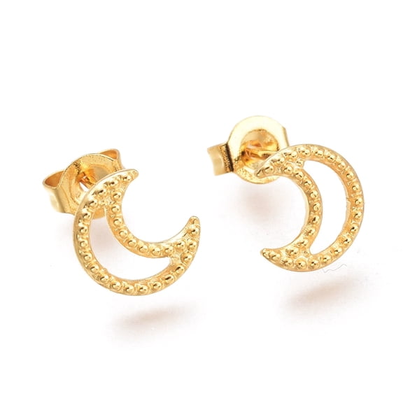 304 Stainless Steel Crescent Moon Stud Earrings with Ear Nuts Golden 8.2x7.2x1.4mm Pin: 0.7mm